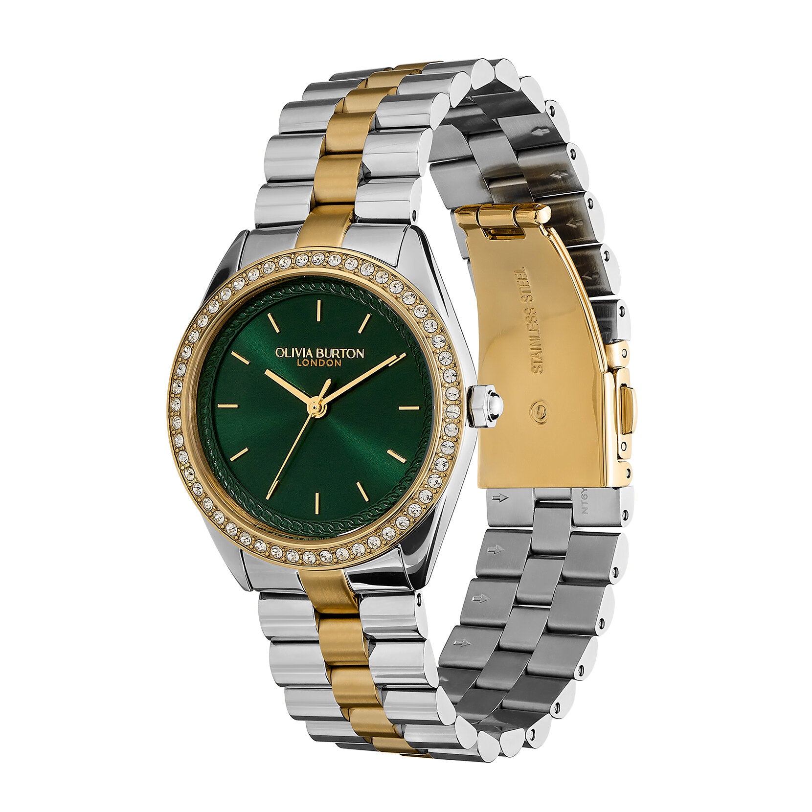 Olivia Burton Sports Luxe 34mm Bejewelled Forest Green & Two Tone