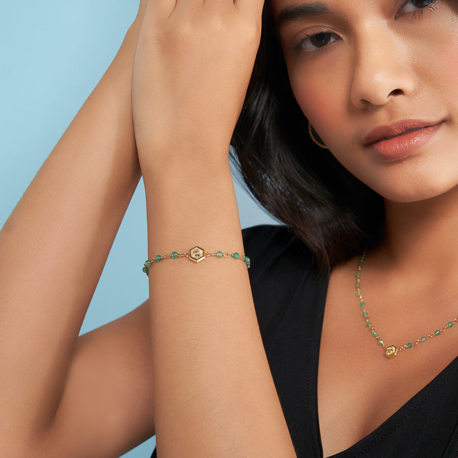 Olivia Burton Trend Edition Minima Bee Green & Gold Plated Beaded Charm Bracelet