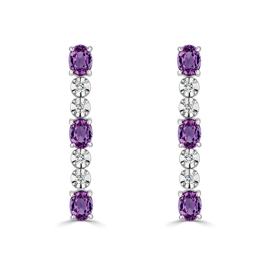 18ct White Gold Diamond and Pink Sapphire Earrings