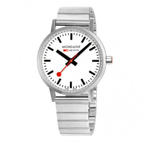 Mondaine Classic 40 mm, White Dial Stainless Steel Watch