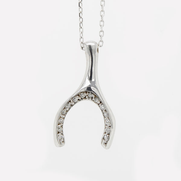 9ct White Gold Diamond Wishbone Pendant - Mark Milton | Morgan Banks Jewellers Kendal