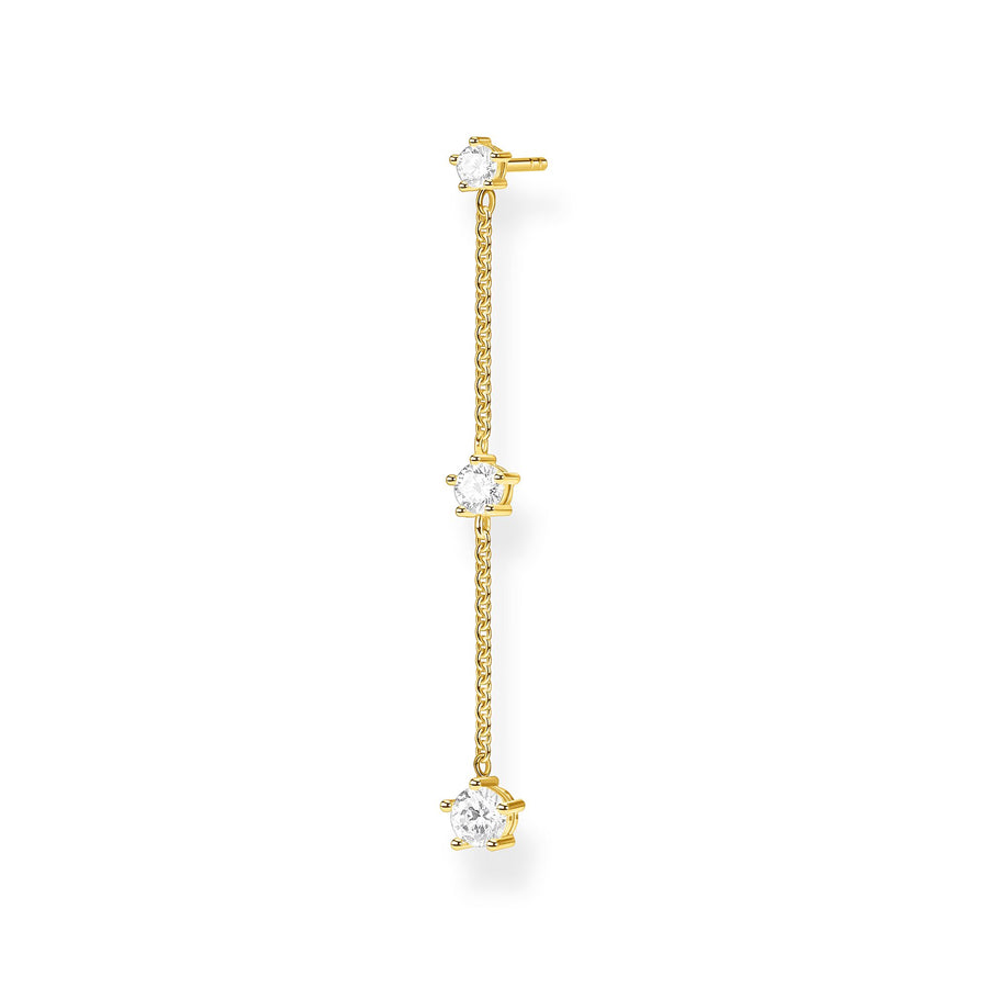 Thomas Sabo Silver Yellow Gold Ear Stud with Dangling White Stones