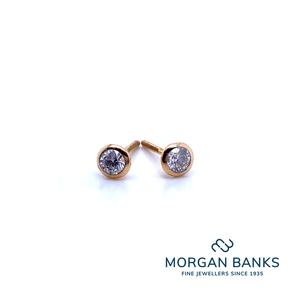9ct Yellow Gold 0.50ct Single Stone Rub Over Diamond Earrings 9203E050 - Gems World | Morgan Banks Jewellers Kendal