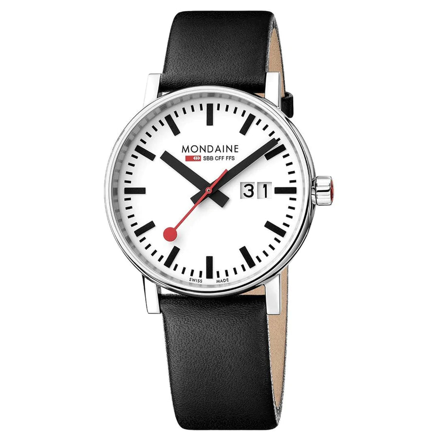 Mondaine EVO2 40 mm, black leather watch