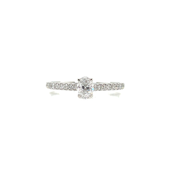 Platinum Oval Cut Engagement Ring .30ct D SI1 with Round Brilliant Shoulders .25ct - Gemex | Morgan Banks Jewellers Kendal