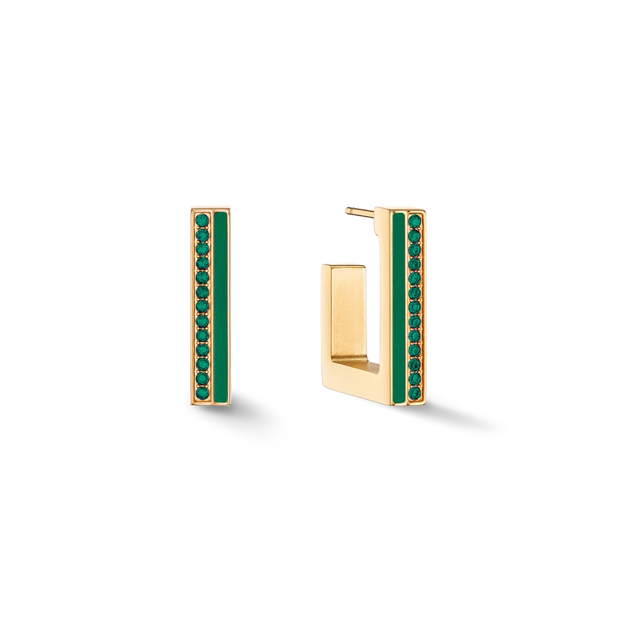 Coeur de Lion Earrings Hoops Square Stripes gold-dark green