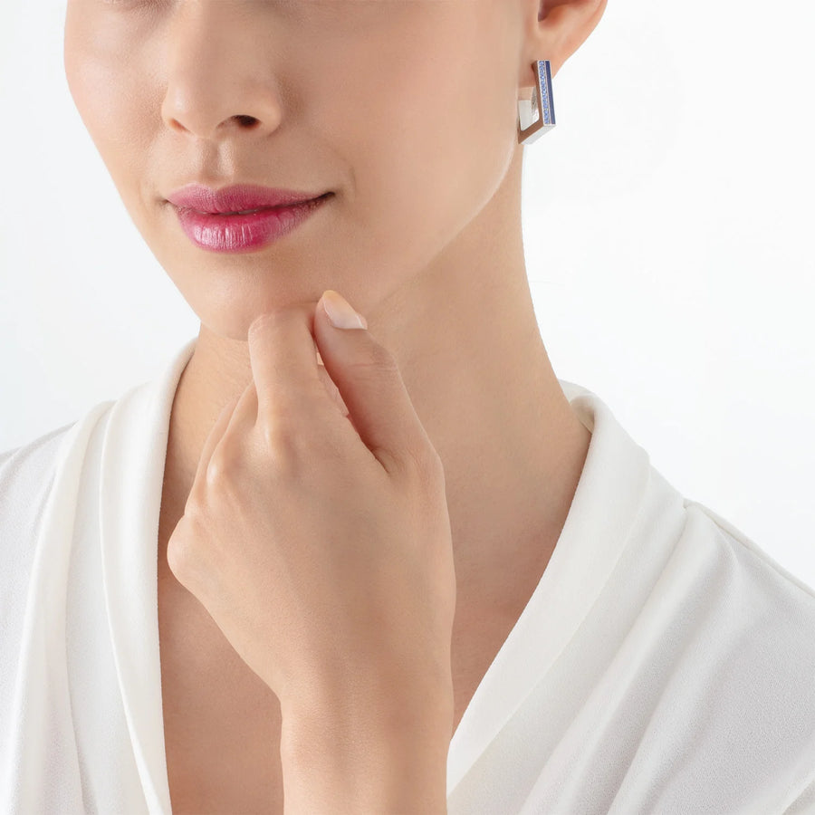 Coeur de Lion Earrings Hoops Square Stripes Silver-blue