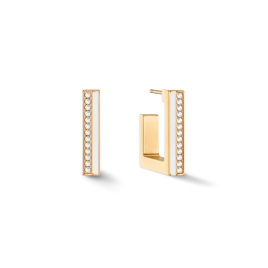 Coeur de Lion Earrings Hoops Square Stripes gold-white