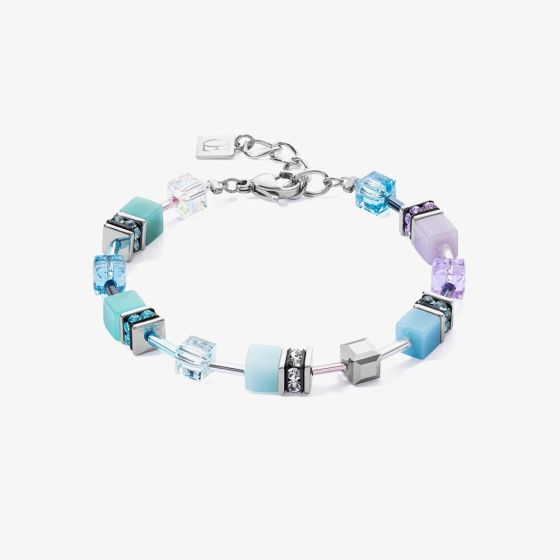 Coeur De Lion GeoCUBE Iconic Aqua Lilac Crystal Bead Bracelet