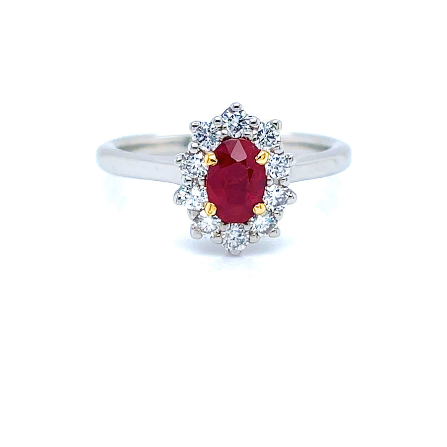 Platinum Ruby & Diamond  Oval Cluster Ring