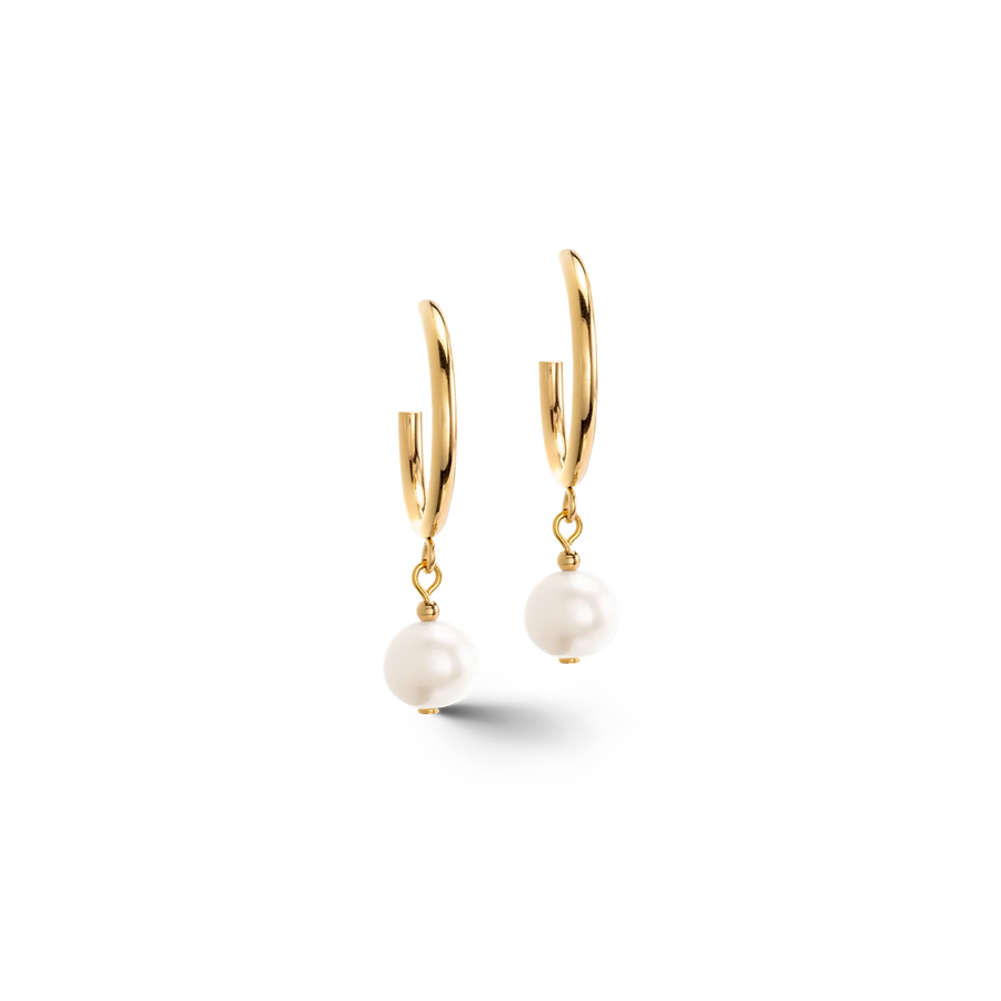 Coeur de Lion Earrings Creole Freshwater Pearls & Chunky Chain Navette Multiwear white-gold