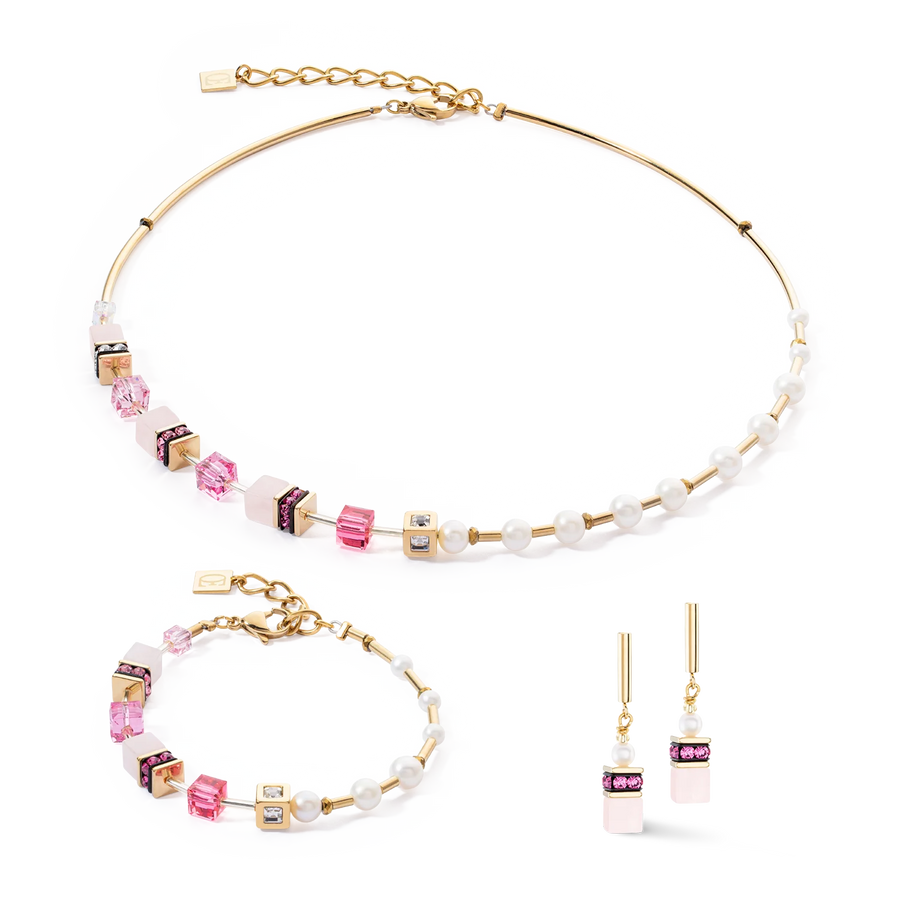 Coeur De Lion Necklace GeoCUBE® Fusion Precious Pearl Mix gold-pink