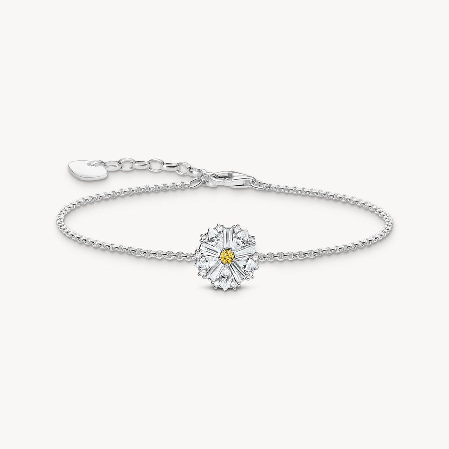 Silver flower bracelet Lovely Daisy with stones