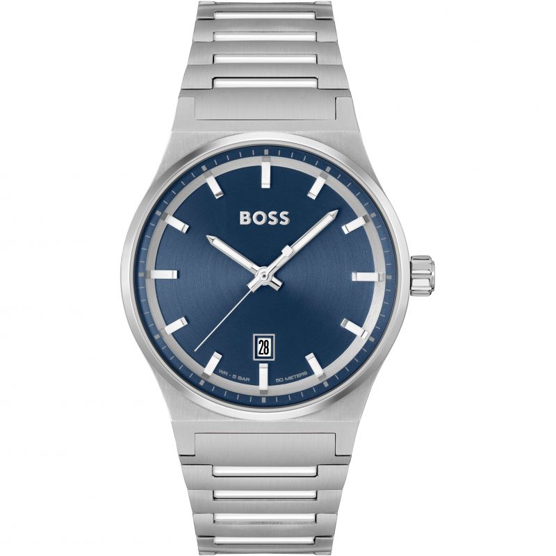 Gents BOSS Candor Stainless Steel Bracelet Watch with Blue Dial