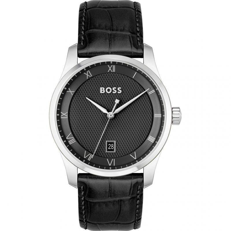 Gents BOSS Principle Black Leather Strap Watch