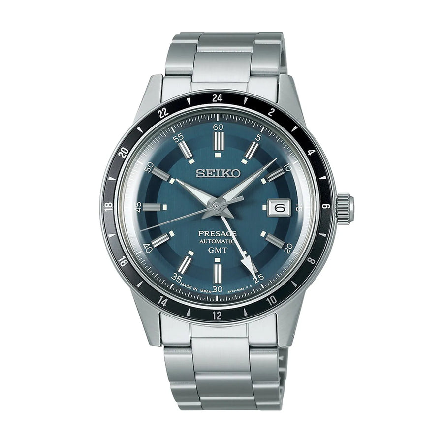 Seiko  Presage 'Petrol Blue' Style 60s Road Trip GMT 41mm Mens Watch Blue