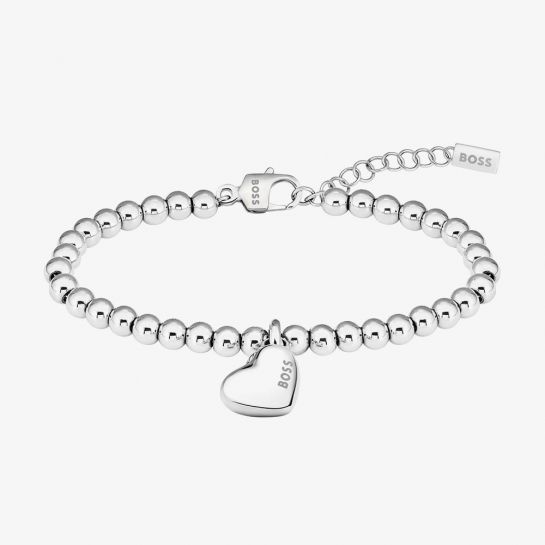 BOSS Beaded Silver Tone Honey Heart Bracelet