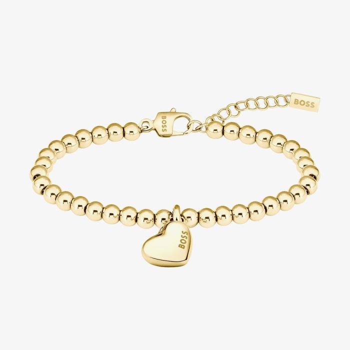 BOSS Beaded Gold Tone Honey Heart Bracelet