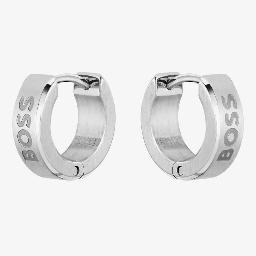 BOSS Odell Silver Logo Small Hoop Earrings