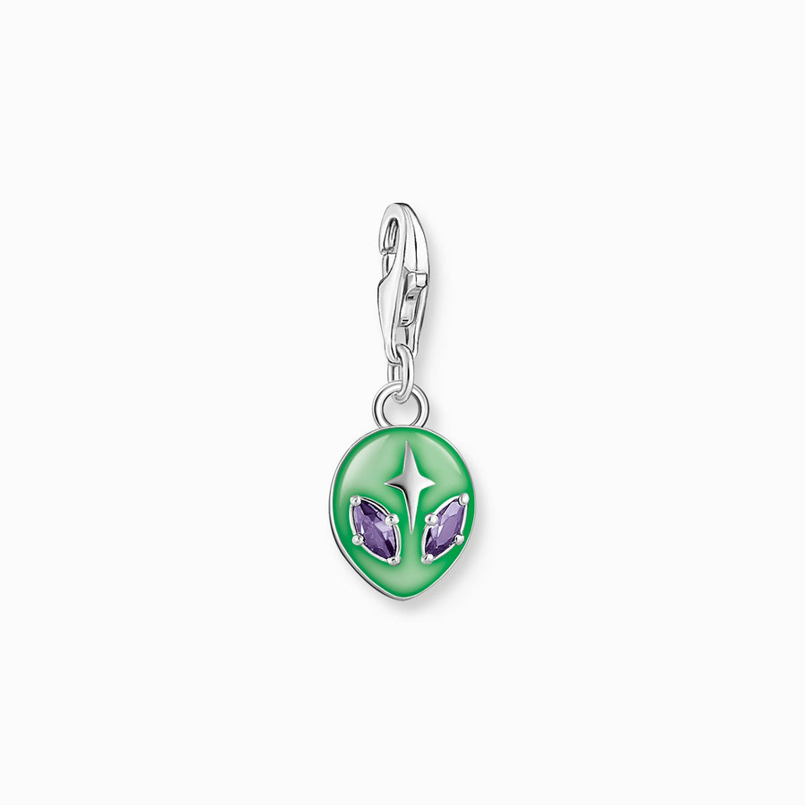 Thomas Sabo Charm pendant alien with green cold enamel and white zirconia silver