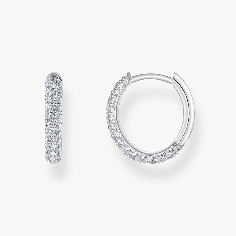 Silver hoop earrings with white zirconia pavé