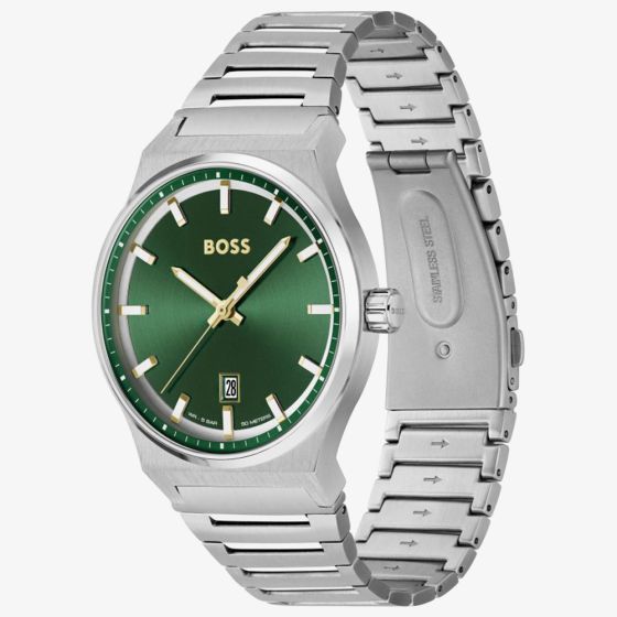 BOSS Candor Stainless Steel Bracelet Watch with Green Dial