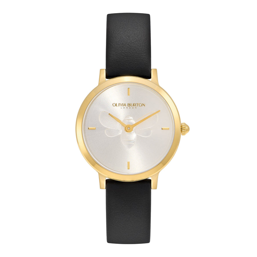 Signature 28mm Bee Ultra Slim Gold & Black Leather Strap Watch