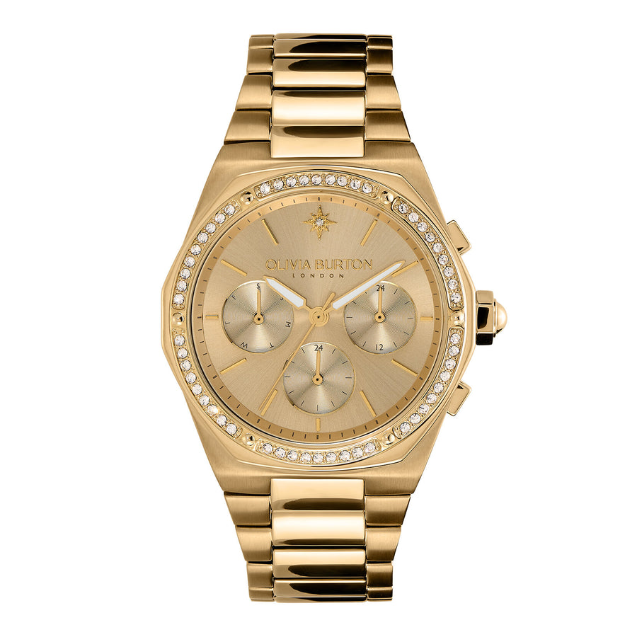 Olivia Burton Sports Luxe 38mm Hexa Multi-Function Champagne & Gold Bracelet Watch