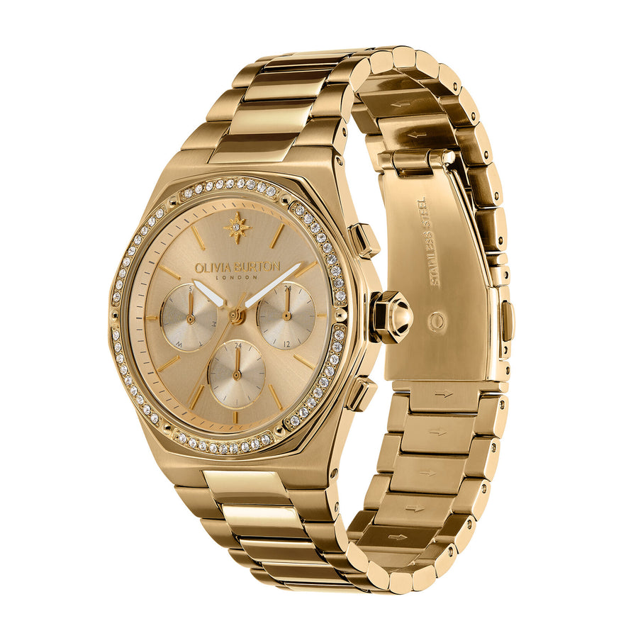 Olivia Burton Sports Luxe 38mm Hexa Multi-Function Champagne & Gold Bracelet Watch
