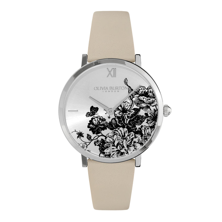 Olivia Burton Signature 35mm Floral Blooms Ultra Slim Silver