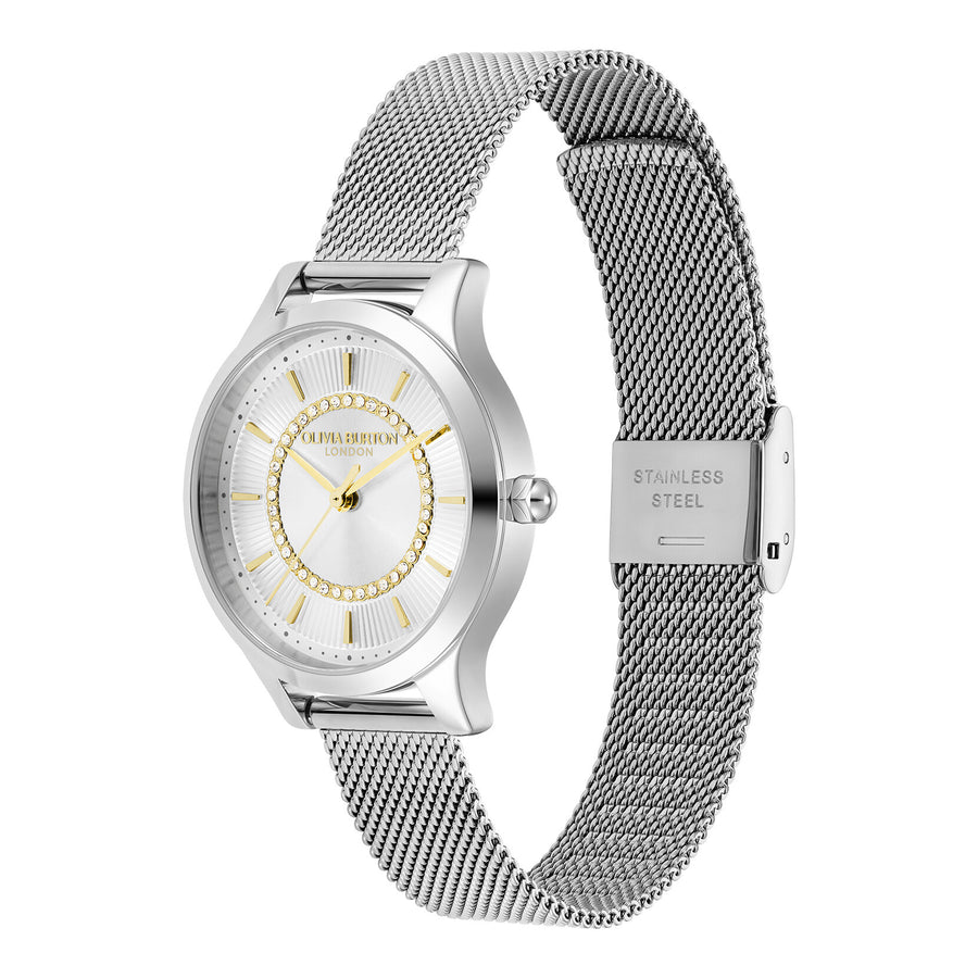 Olivia Burton 30mm Wonderlust White & Silver Mesh Watch