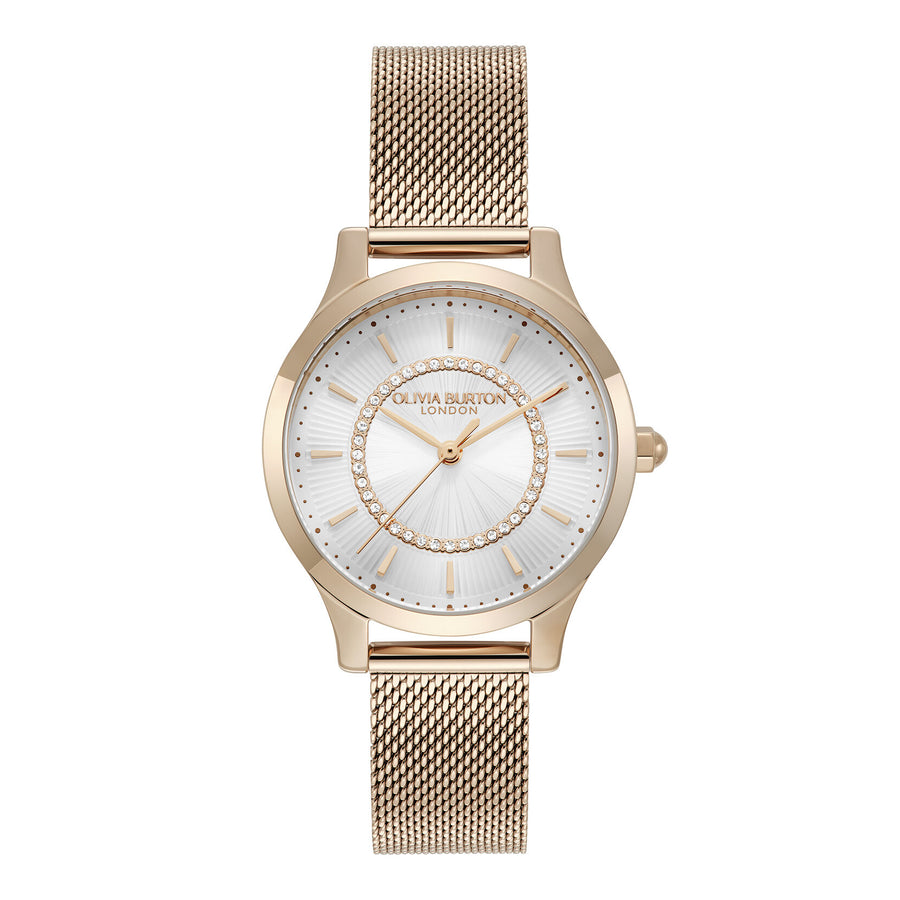 Olivia Burton 30mm Wonderlust White & Rose Gold Mesh Watch