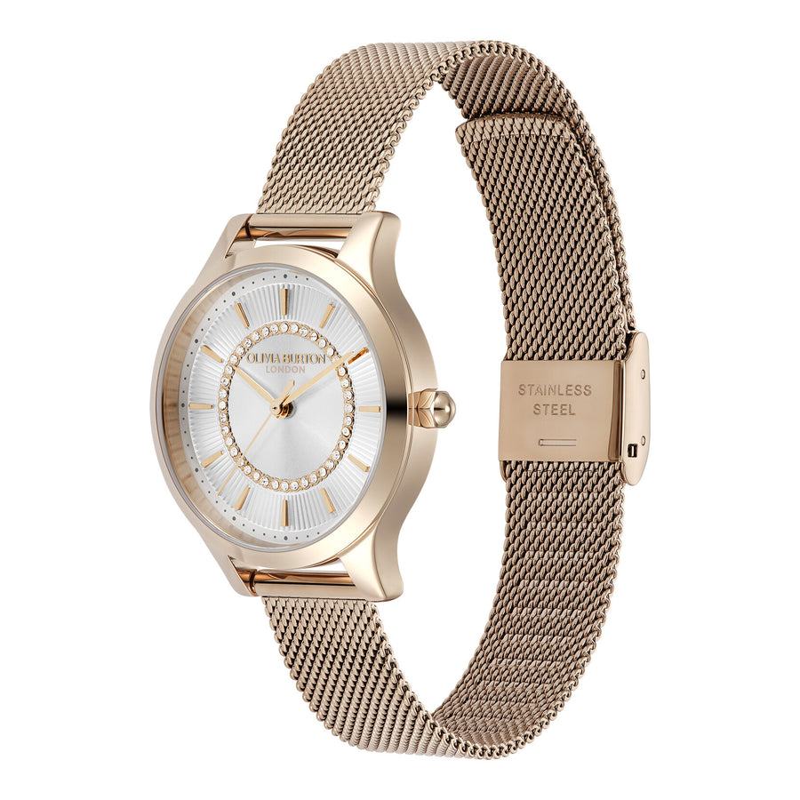 Olivia Burton 30mm Wonderlust White & Rose Gold Mesh Watch