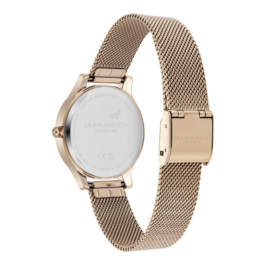 Olivia Burton 30mm Wonderlust White & Rose Gold Mesh Watch