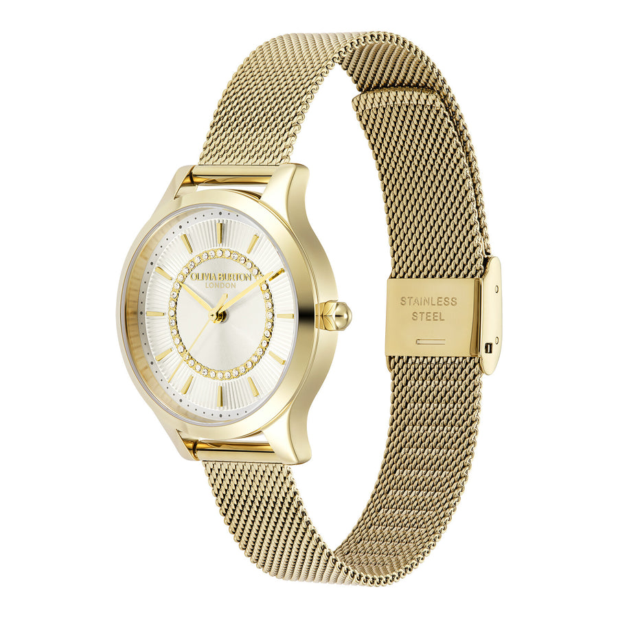 Olivia Burton 30mm Wonderlust Ivory & Gold Mesh Watch