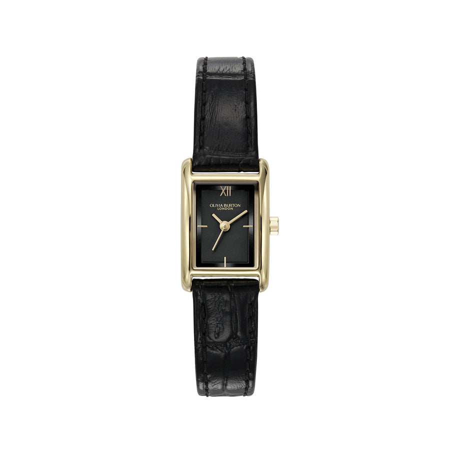 Classic 16mm Mini Grove Gold & Black Croc Leather Strap Watch