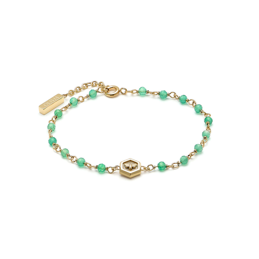 Olivia Burton Trend Edition Minima Bee Green & Gold Plated Beaded Charm Bracelet