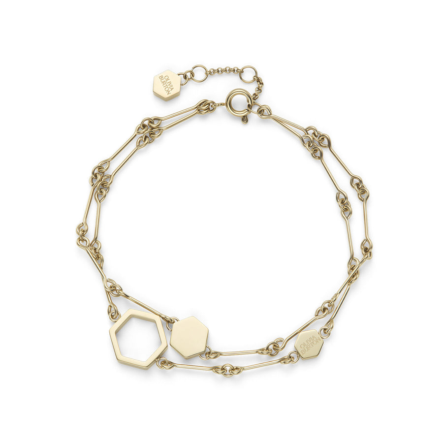 Signature Honeycomb Gold Plated Double Chain Bracelet