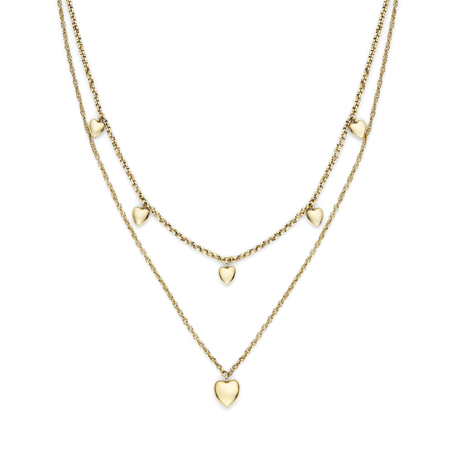 Classic Mini Heart Gold Plated Double Chain Necklace
