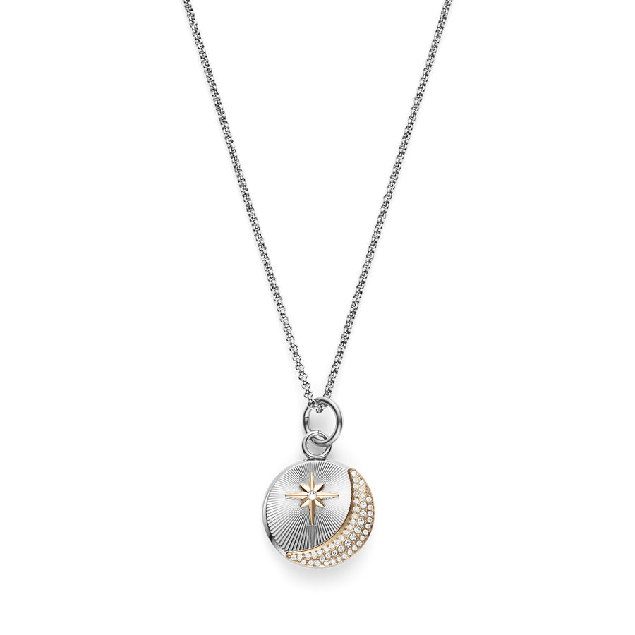 Signature Celestial Star and Moon Silver Tone Pendant Necklace