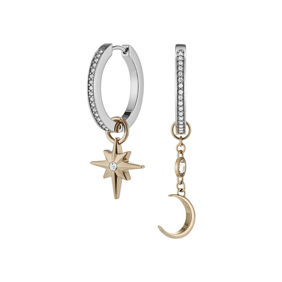 Signature Celestial Star and Moon Silver Tone Huggie Earrings