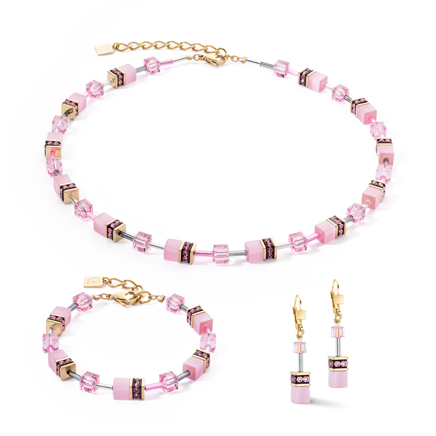 Coeur De Lion GeoCUBE® Iconic Mono Gold necklace pink