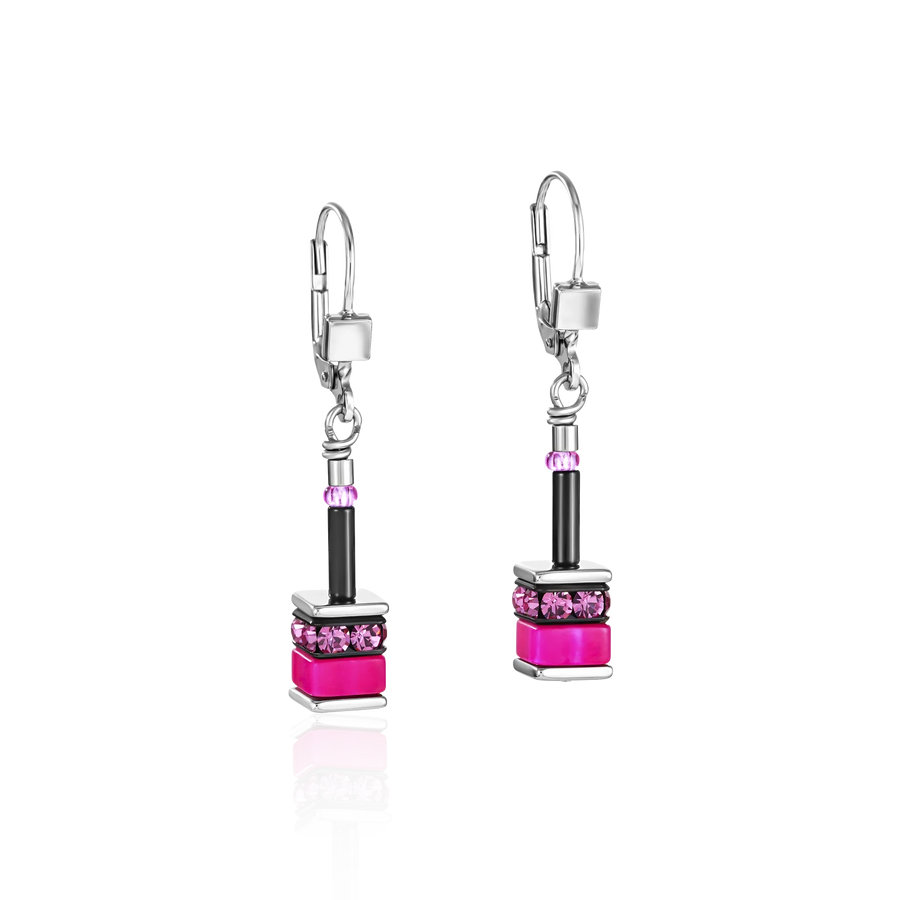 Coeur De Lion GeoCUBE® Earrings classic Polaris & Rhinestone Pink
