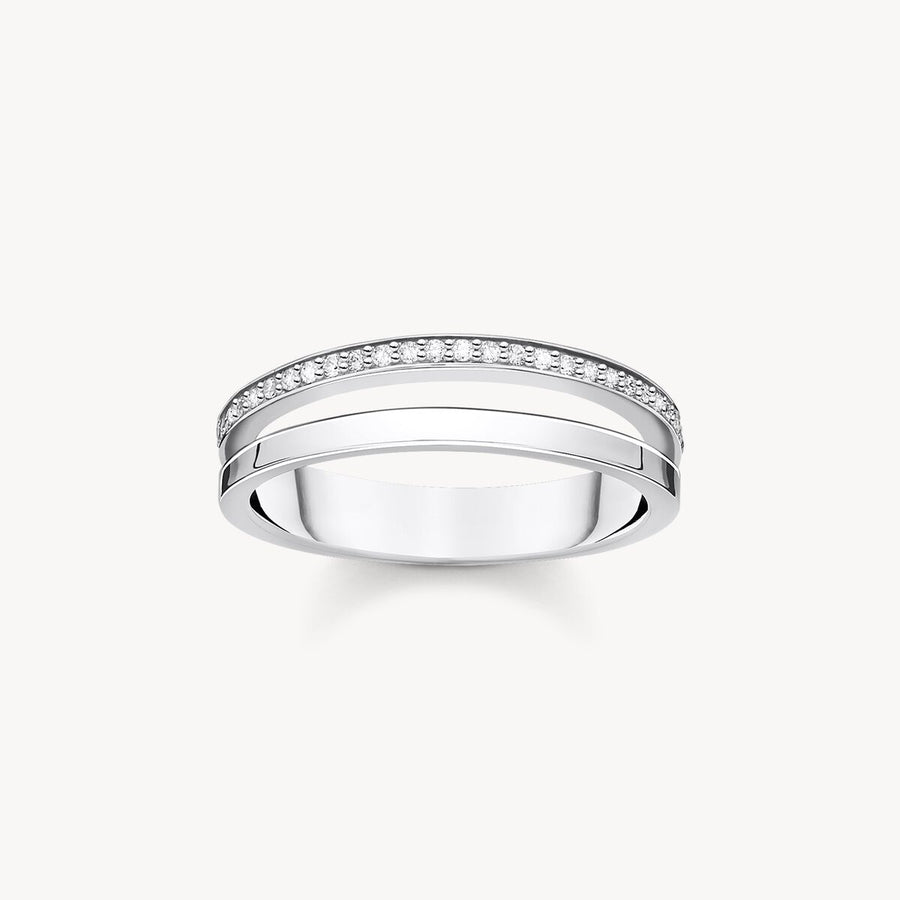Ring double white stones silver
