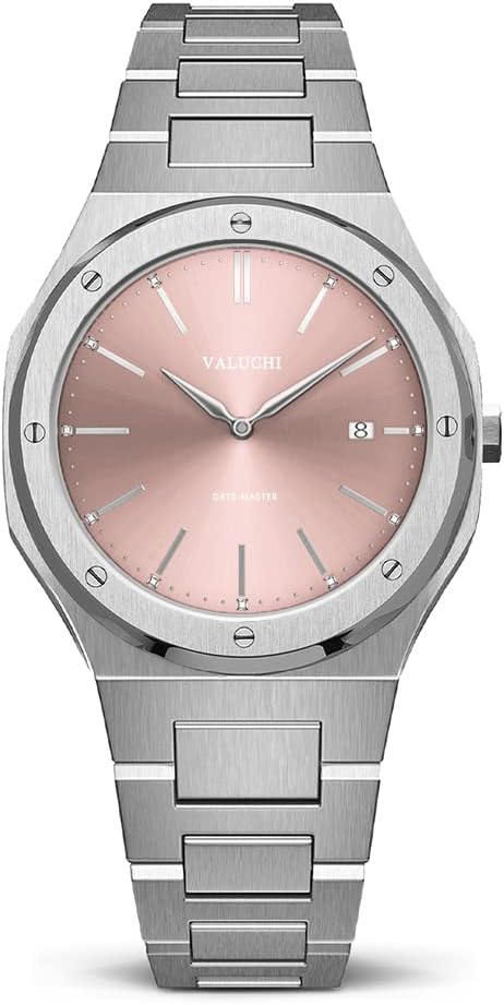Valuchi Date Master Quartz Silver Pink