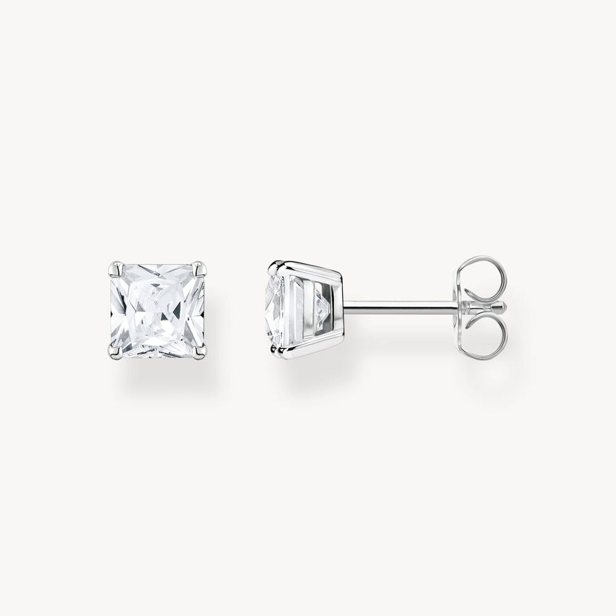 Ear studs with white stone silver