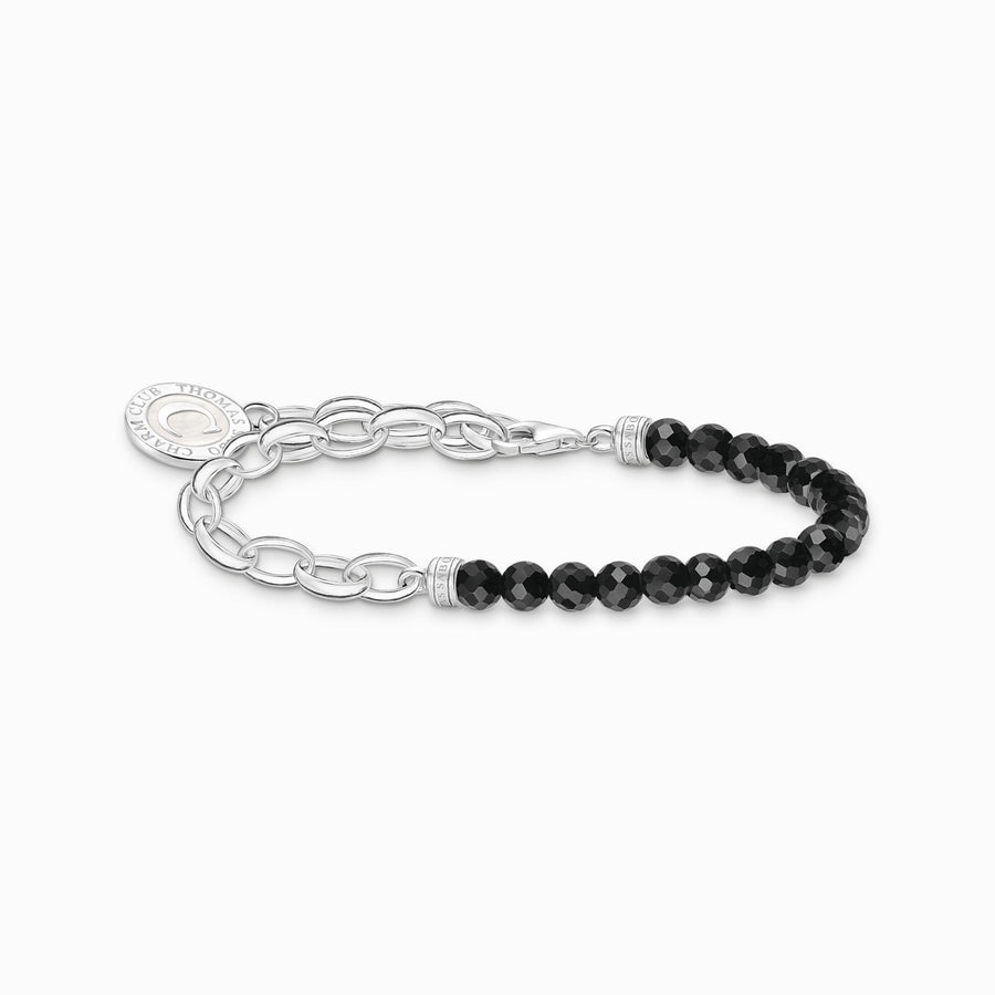 Thomas Sabo Member Charm bracelet with black obsidian beads and Charmista disc silver L17