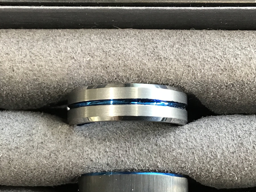 Unique & Co Tungsten Carbide Ring Blue IP plating 7mm size 61