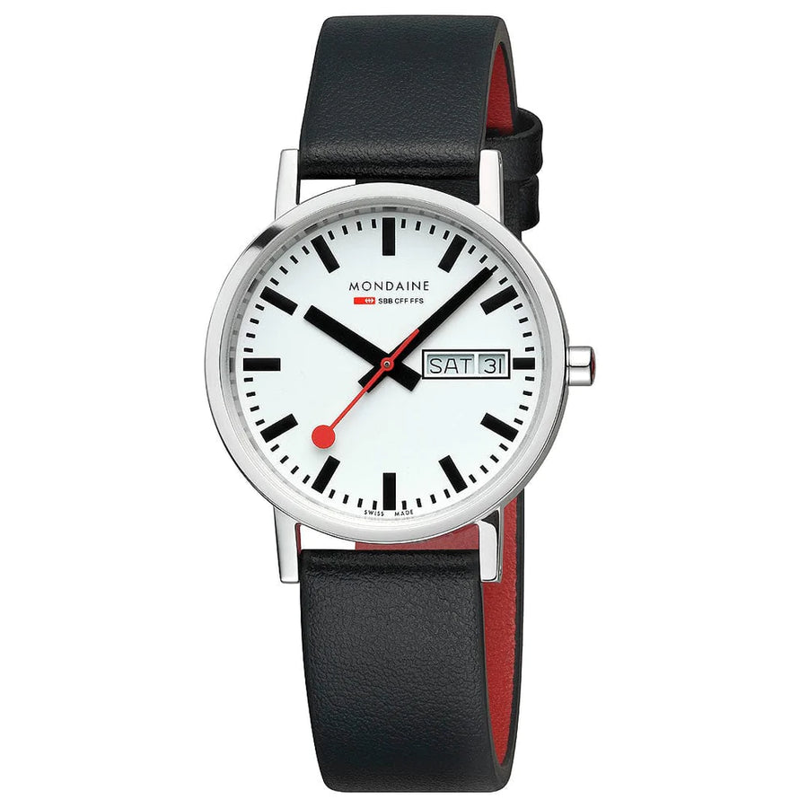Mondaine Classic Day Date, Black Vegan Grape Leather 236mm