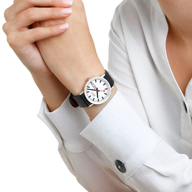 Mondaine Classic Day Date, Black Vegan Grape Leather 236mm